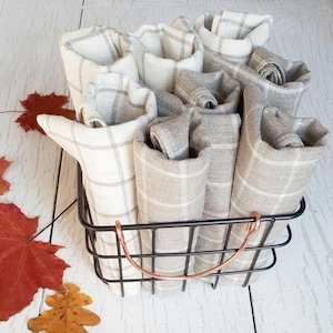 Plaid tea towel pure linen check kitchen dish towel