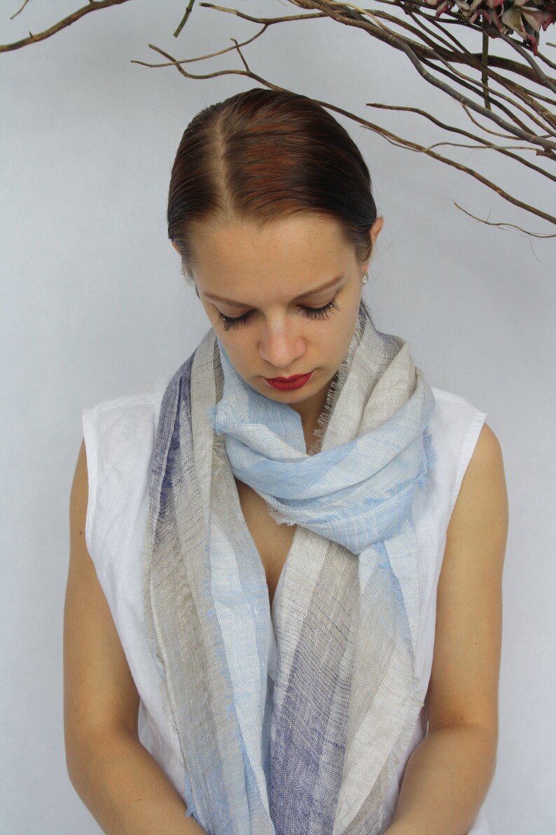 Linen scarf extra long summer neck scarf sheer striped head Etsy