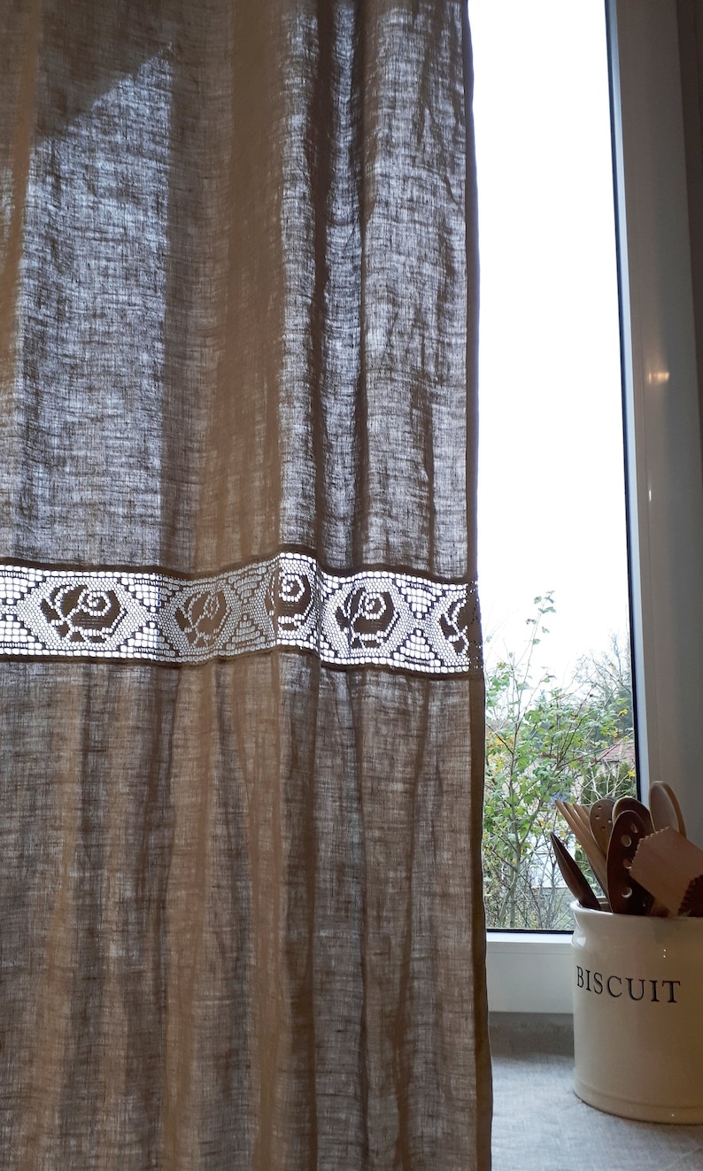 Rustic Farmhouse Curtains French Lace Roses Linen Extra Long Etsy