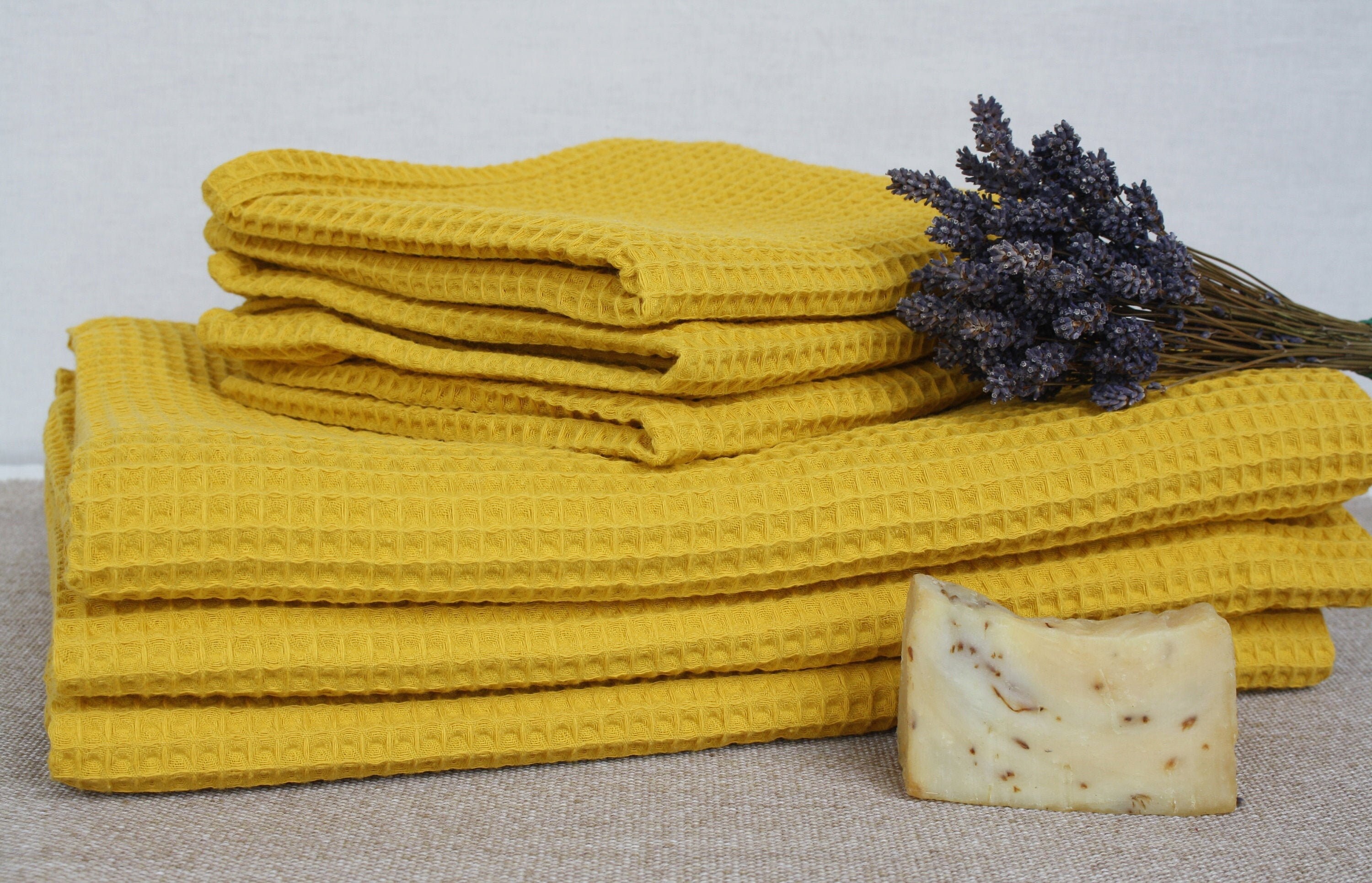 Mustard bath towels waffle textured hand face towel soft Etsy
