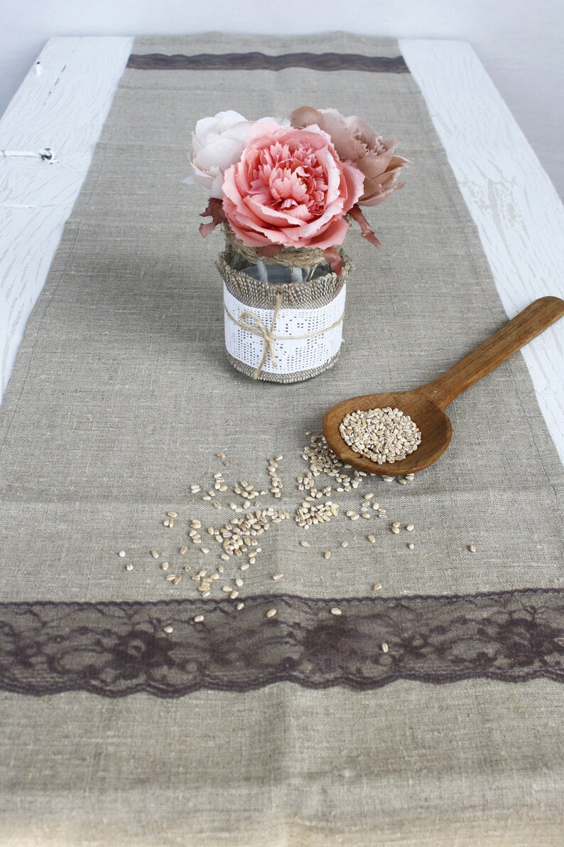 Linen table runner Farmhouse rustic lace table decor Etsy