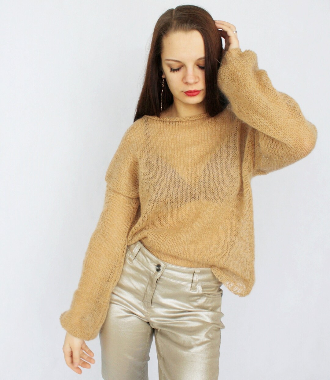 Sheer Mohair Sweater Women's Wool Jumper Oversize Soft Comfy Hand Knit ...