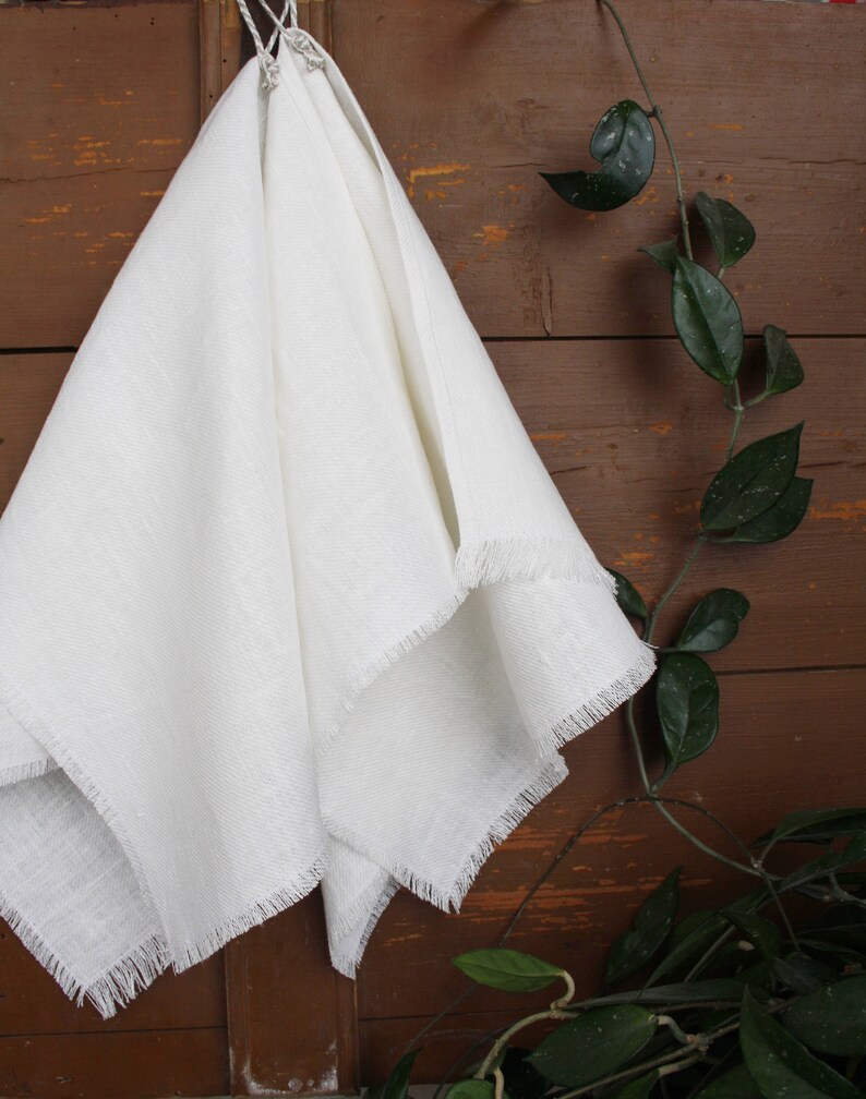 White Hand towel Linen guest towel Shabby chic fringe bath ...
