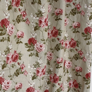 Floral Rose Linen Curtain: French Romantic Window Drape
