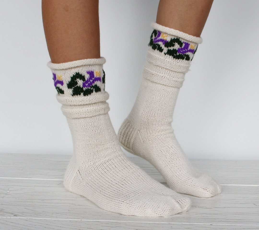 Flower Knit Socks Winter Wool Socks Thin Wool Socks Cute Etsy