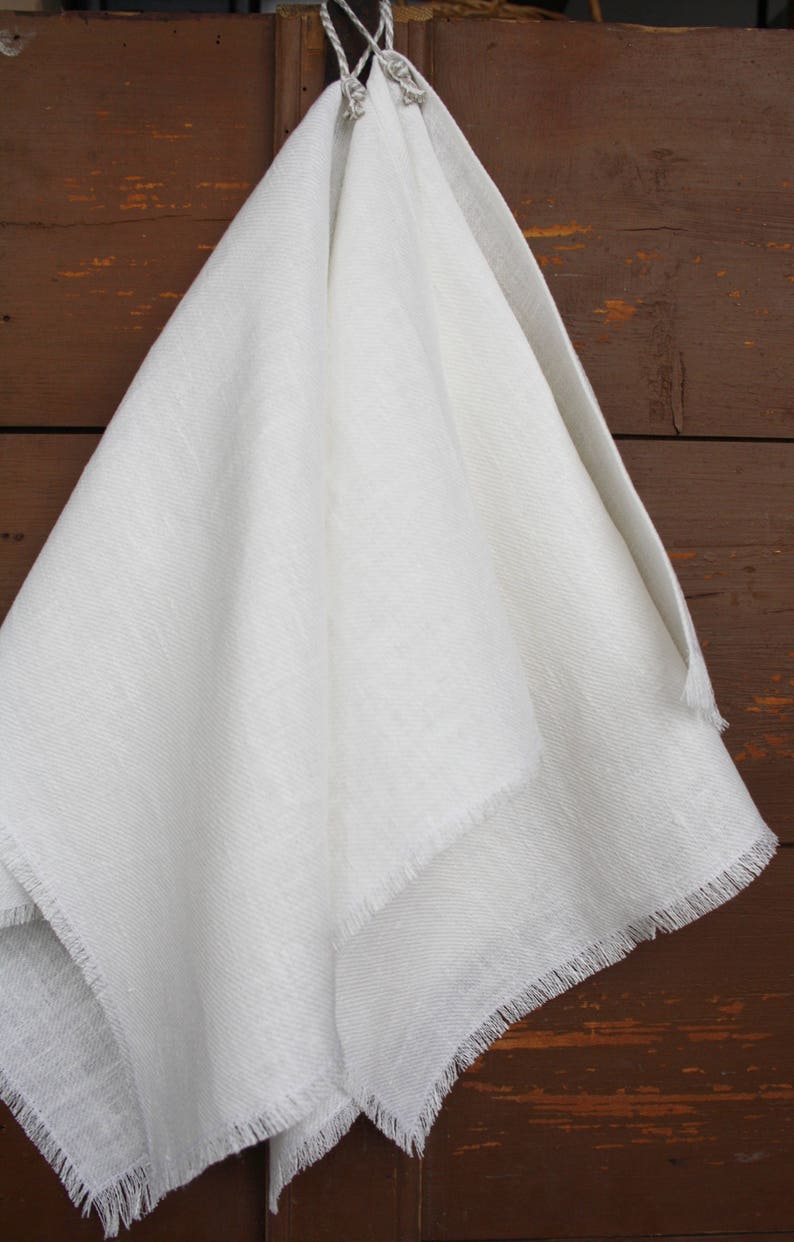 White Hand towel Linen guest towel Shabby chic fringe bath Etsy