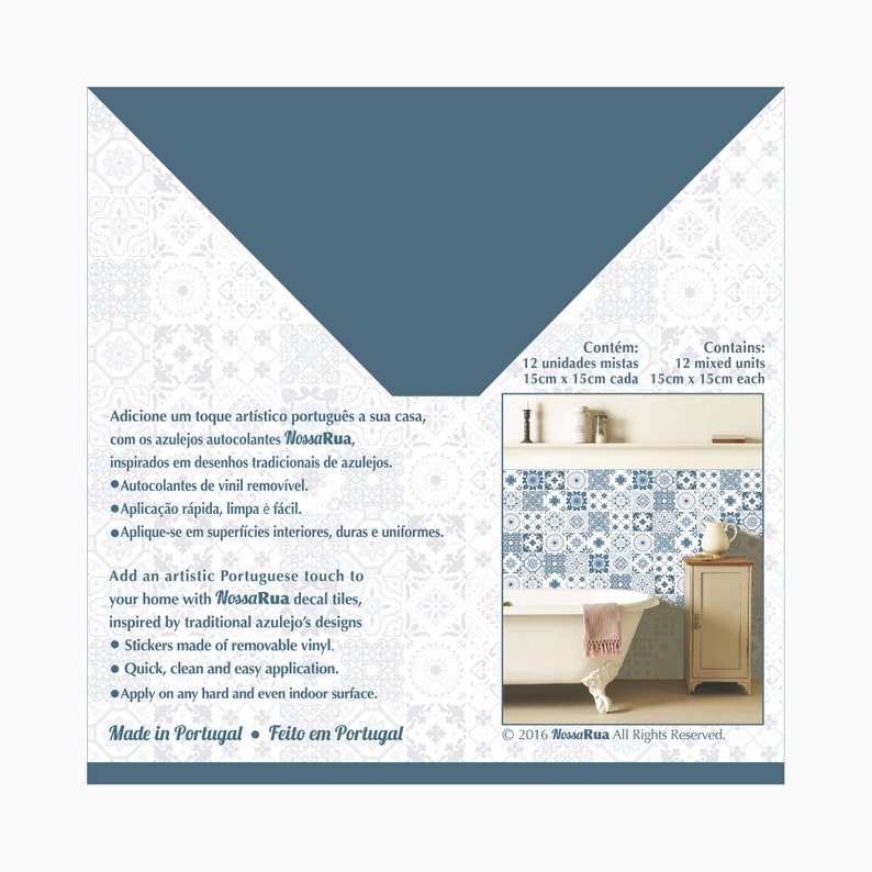 Azulejos adhesivos de vinilo removible para decoración de cocina, baño, muebles, escaleras hecho en Portugal Paquete de 12 15x15 cm imagen 2