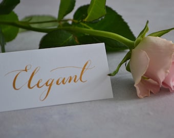 Gold Ink Handwritten Calligraphy Place Card for Wedding