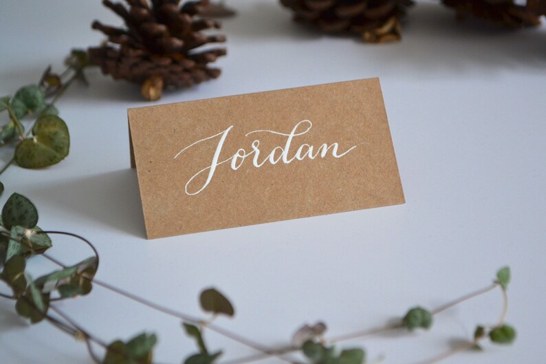 Kraft Card White Ink Handwritten Calligraphy Place Card for Wedding
