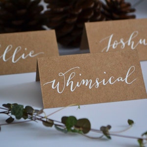 Kraft tinta blanca mezca a mano Calligraphy Place Tarjeta para la boda