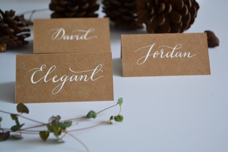 Kraft Card White Ink Handwritten Calligraphy Place Card for Wedding