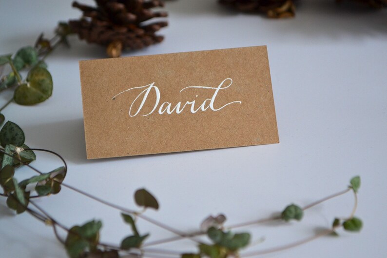 Kraft Card White Ink Handwritten Calligraphy Place Card for Wedding