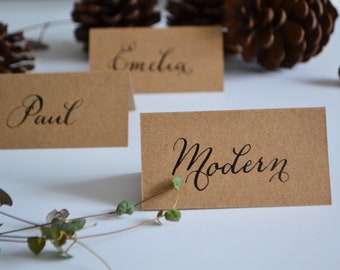 Kraft Card Black Ink Handwritten Calligraphy Place Card for Wedding