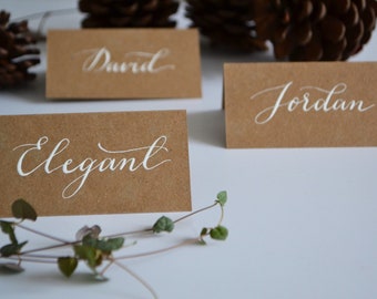 Kraft Card White Ink Handwritten Calligraphy Place Card for Wedding