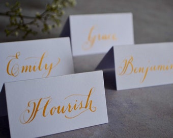 Gold Ink Handwritten Calligraphy Place Card for Wedding