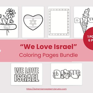 We Love Israel Printable and Coloring Activity Pages | PDF Instant Download | Peace | Flowers | Hebrew