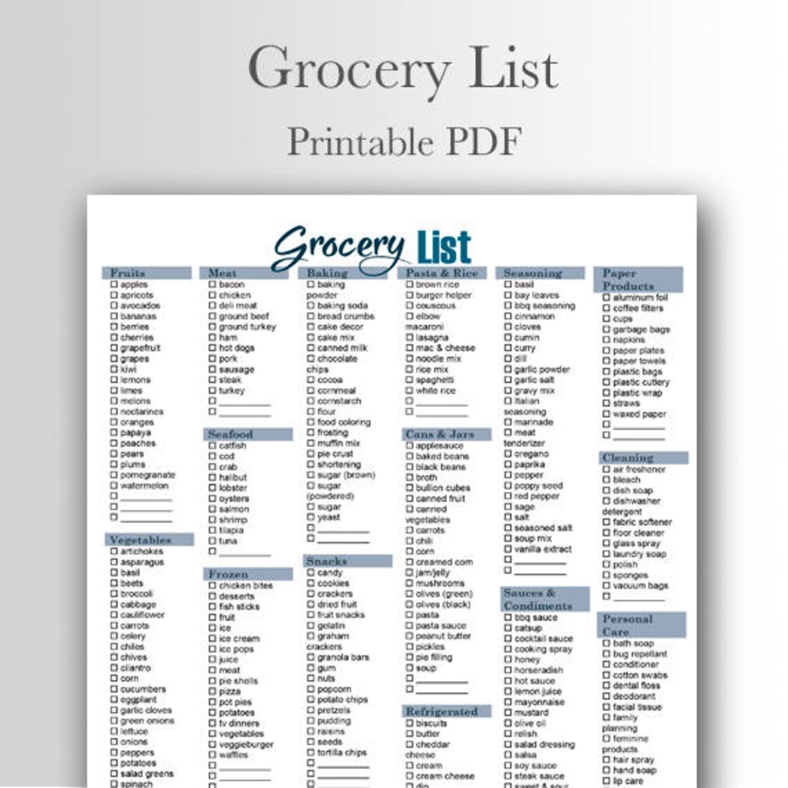master grocery list checkmark printable pdf etsy