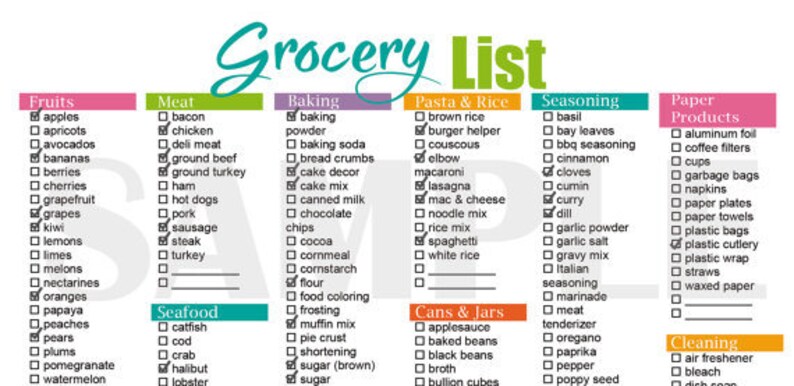 master grocery list checkmark printable pdf etsy