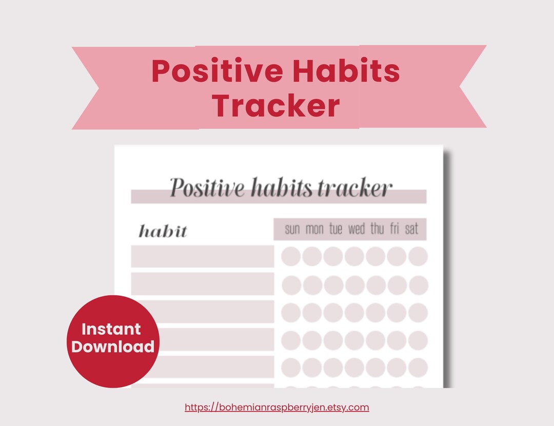 Positive Habits Tracker Printable - Habit Tracker PDF | Daily Routine ...