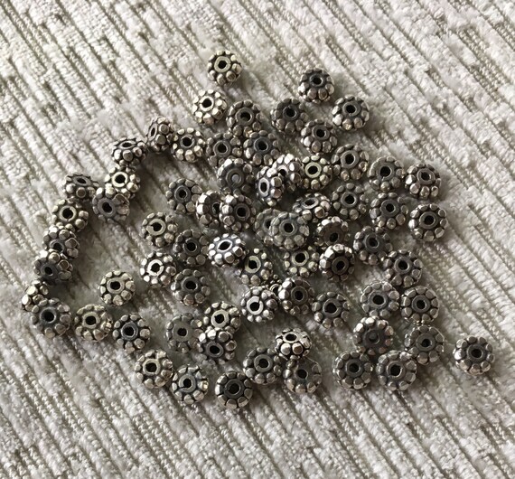 Vintage Bali Sterling Silver Granulated Rondelle Spacer Beads 5-6mm
