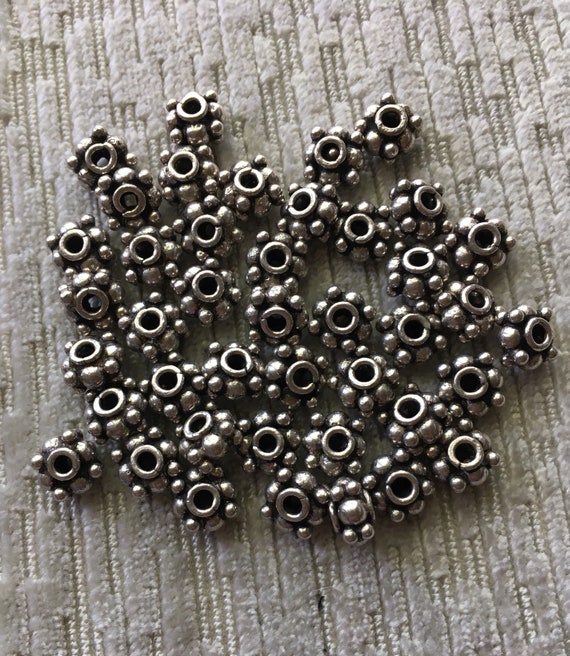 Vintage Bali Sterling Silver Granulated Rondelle Spacer Beads 5-6mm