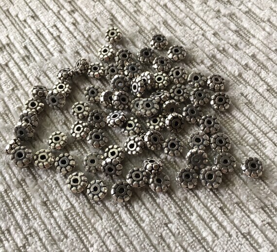 Vintage Bali Sterling Silver Granulated Rondelle Spacer Beads 5-6mm