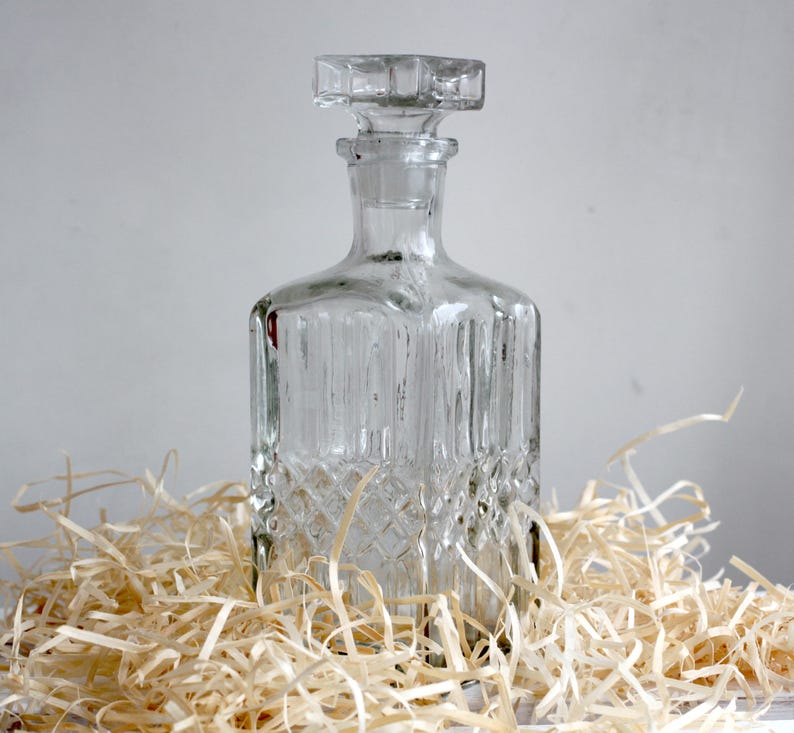 Glass Vintage Wine Water Decanter Embossed Walls Glass Lid Etsy
