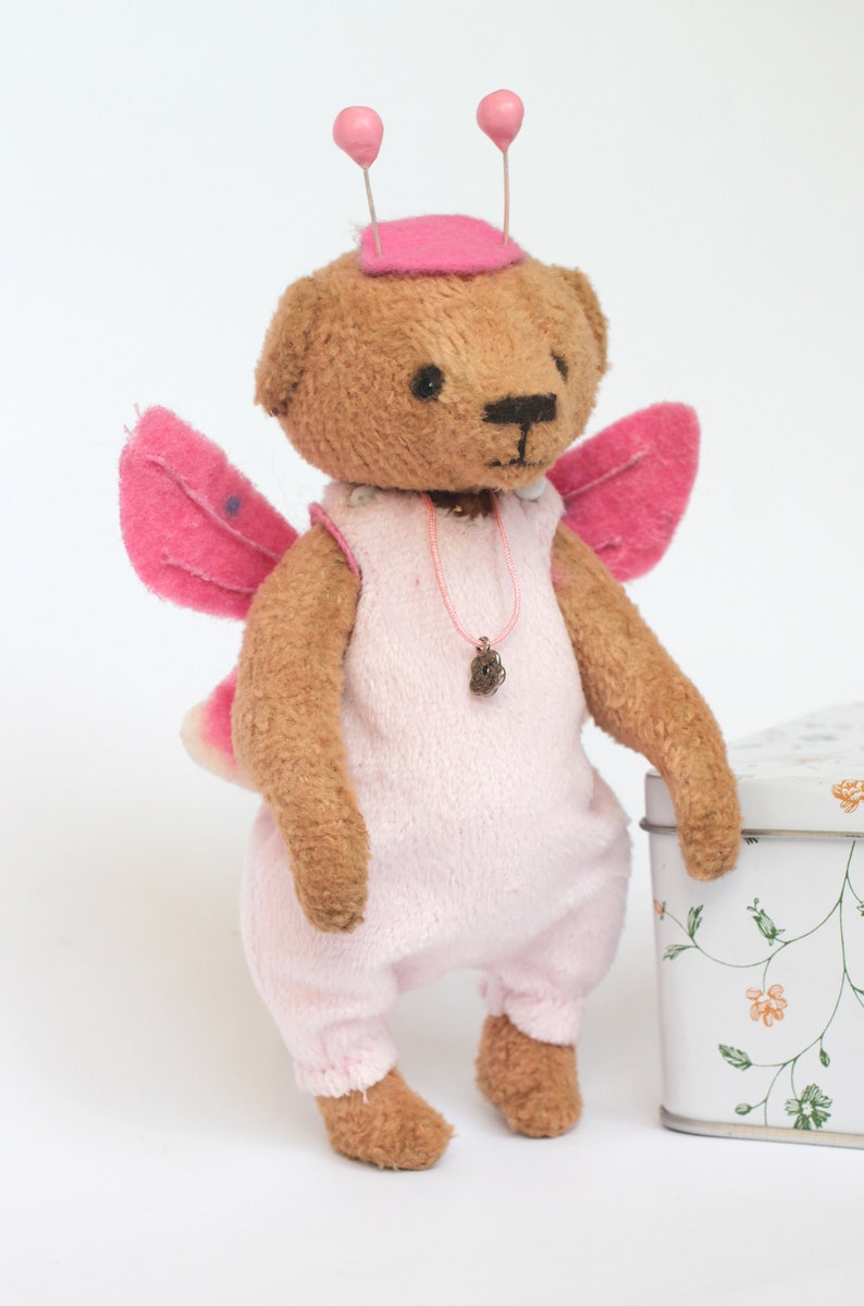 Mini teddy Small bear plush doll New Baby doll Babyshower present idea Girls room decor Unique teddy butterfly Movable paws Palm size