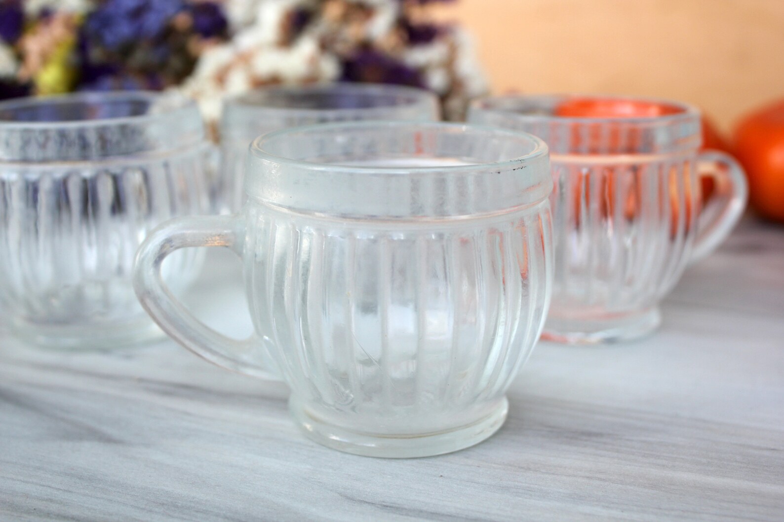 Vintage Set of 4 Glass Mugs Ribbed Cups Coffee Soviet rare Etsy