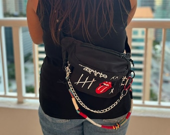 Handmade Artisan Hip Pack: Personalized, White or Black with Unique Patch - Mexican Craftsmanship