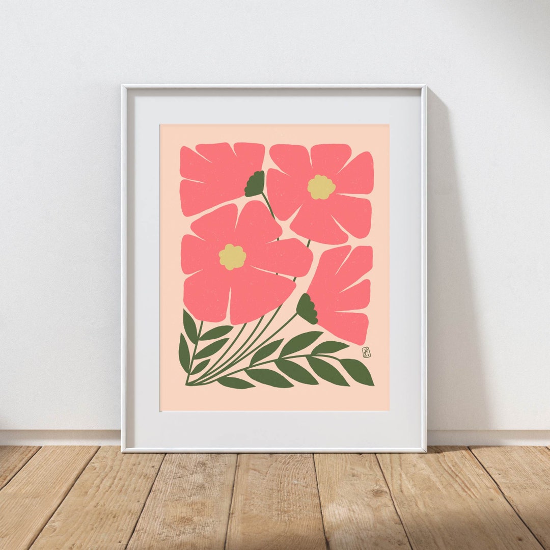 Abstract Large Pink Flower Print Modern Floral Wall Art Print Original ...