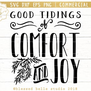 Gute Nachricht von Komfort und Freude Svg, Weihnachten Bauernhaus SVG, Weihnachten Svg, Weihnachtsschild, Eps, Dxf, Png geschnitten Datei, Silhouette, Cricut