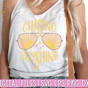 chasing sunshine svg png, retro summer design, vacation, beach, sunglasses, SVG for beach shirt, pool day svg, DXF PNG eps, cut file