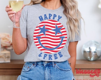 July 4th happy and free SVG, PNG, happy and free svg, vintage Fourth of July, retro 4th of July, cut file, sublimation, America, print