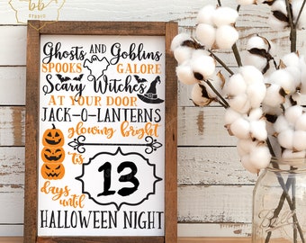 ハロウィン SVG、ハロウィン カウントダウン SVG、ハロウィン サイン SVG、EPS、DXF、PNG ファイル、シルエット、Cricut