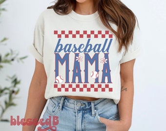 Baseball mama SVG PNG, Baseball Mom SVG, retro baseball mama svg, eps, dxf, png file, checkered, flowers, baseball, print, dtf, sublimation