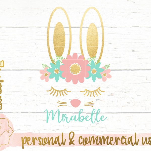 Bunny gezicht svg, verjaardag bunny svg, Pasen svg, meisje Pasen svg, Paashaas svg, DXF, commercieel gebruik