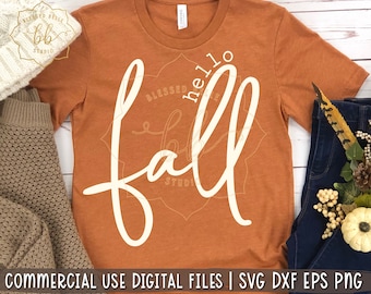 hello Fall SVG, eps, dxf, png, fall svg, fall farmhouse, simple fall shirt, pumpkins, sign design, Silhouette, Cricut, cut file, digital