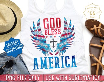 God Bless America PNG, July 4th sublimation, God bless America, eagle wings, American png, print file for sublimation, vintage 4th of July