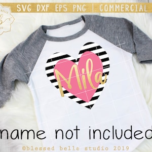 Valentine svg, valentine heart svg, valentine&#39;s day svg, striped heart with name svg, valentine shirt svg, eps, dxf, png, Silhouette, Cricut