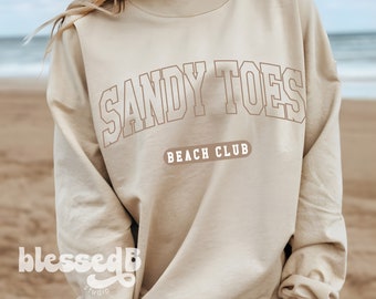 sandy toes beach club svg, png,  beach sweatshirt svg, beach trip svg, beach life svg, minimalist beach svg, collegiate, summer svg png