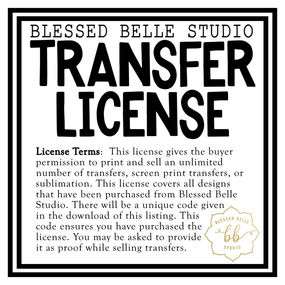 Transfer License -- Screen Print and Sublimation -- Covers all files purchased