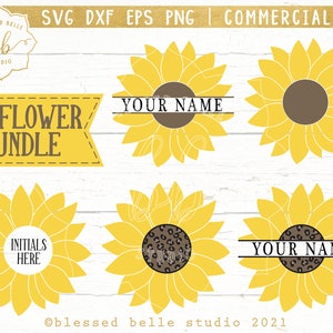 sunflower SVG, leopard sunflower SVG, split monogram, sunflower monogram frame SVG, bundle svg eps dxf png file, Silhouette, Cricut