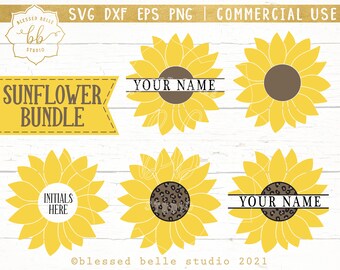 zonnebloem SVG, luipaard zonnebloem SVG, gespleten monogram, zonnebloem monogram frame SVG, bundel svg eps dxf png bestand, Silhouet, Cricut