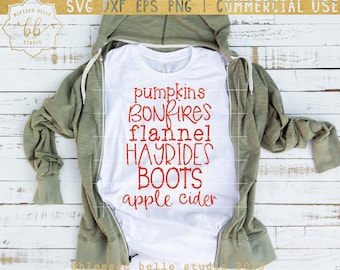 calabazas hogueras heno de franela botas sidra de manzana, Otoño SVG, eps, dxf, archivo png, Silueta, Cricut