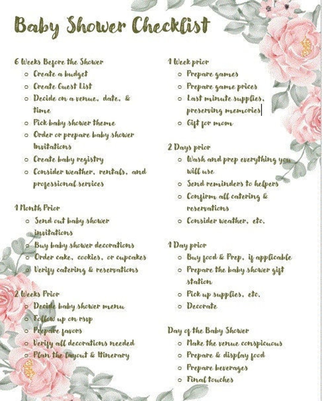 3 PDF Baby Shower Checklist Baby Shower Guest List Baby Shower Gift 