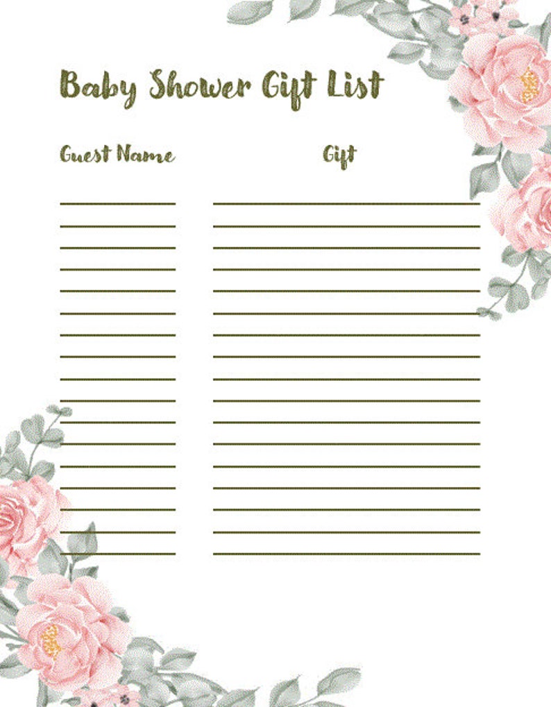 3 PDF Baby Shower Checklist, Baby Shower Guest List, Baby Shower Gift