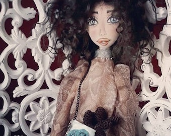 One of a Kind Heirloom Art Doll – Handcrafted Luxury Textile Doll with Couture Clothing – Premium Interior or Nursery Decor