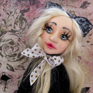 Handmade Art Doll Kitty Black – OOAK Collectible Clay Teddy Doll, Heirloom Artist Doll