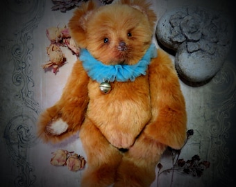 Handmade artist teddy bear, collectible mohair teddy bear, jointed wood stuffed teddy bear, unique art toy, nursery decor, woodland animal